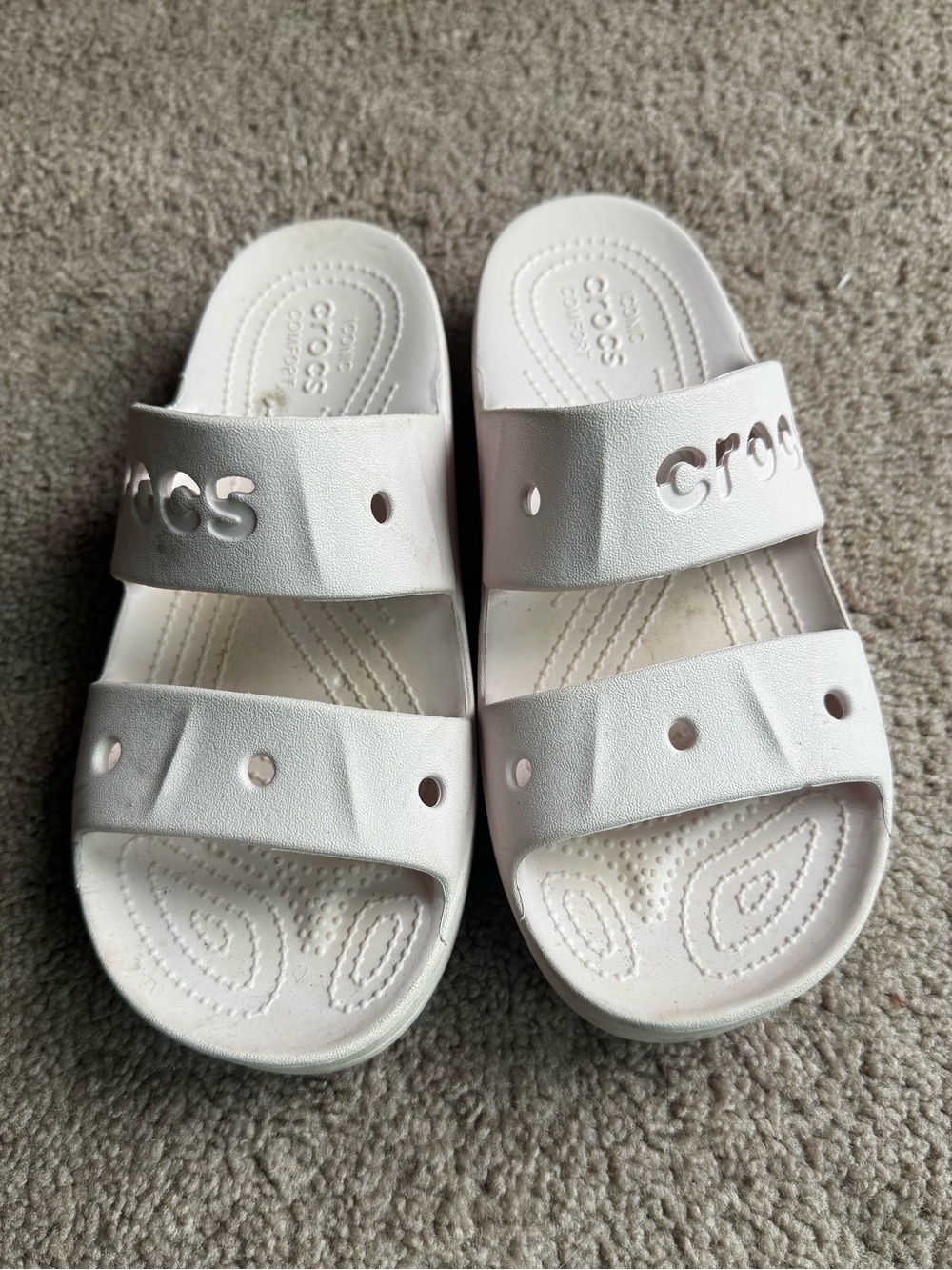 Crocs pale pink platform slides 8